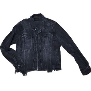 BLANK NYC Black Distressed Denim Jacket Womens Medium‎ Frayed Hem Grunge Y2K
